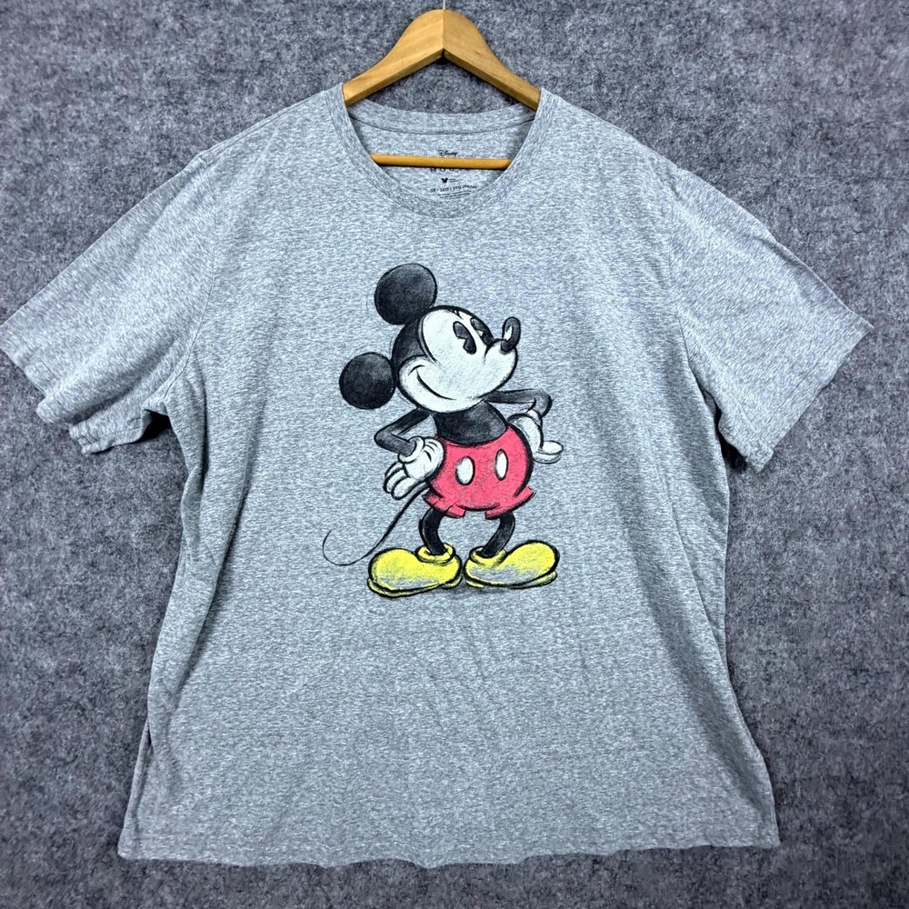 Disney Mickey Mouse T-Shirt Mens 3XL Gray Cotton Graphic Cartoon Short Sleeve